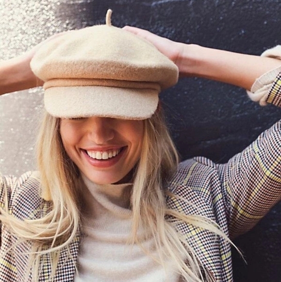 New! Free People Phoebe Slouchy Lieutenant Cap. OS. Color: Camel - Picture 1 of 8